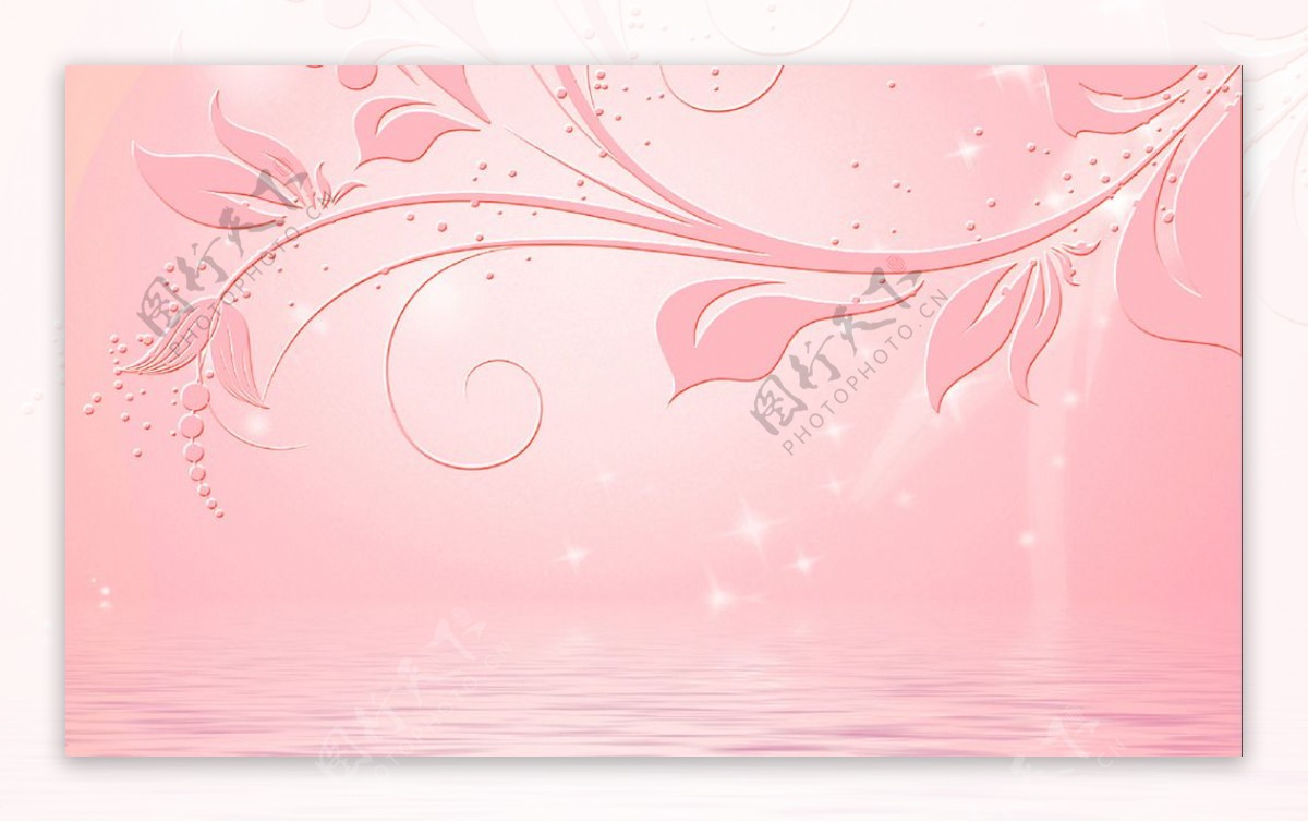 粉色手绘欧式藤蔓花朵电视背墙