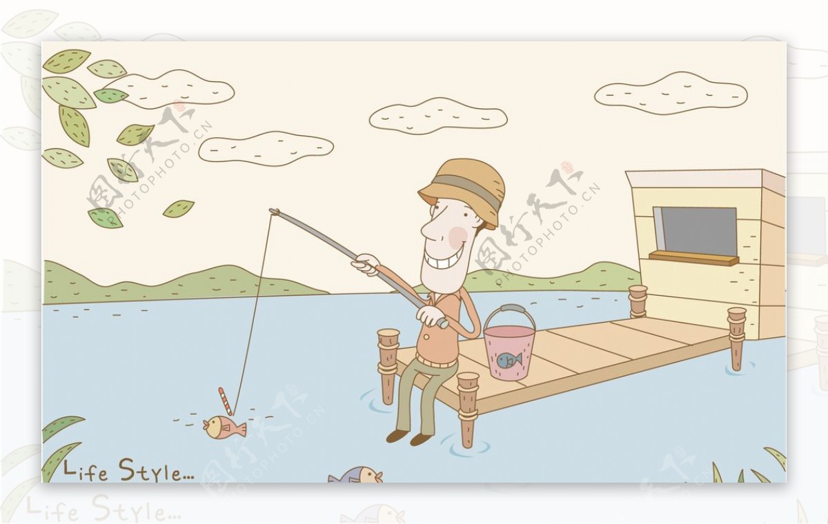 在河边钓鱼的男人
