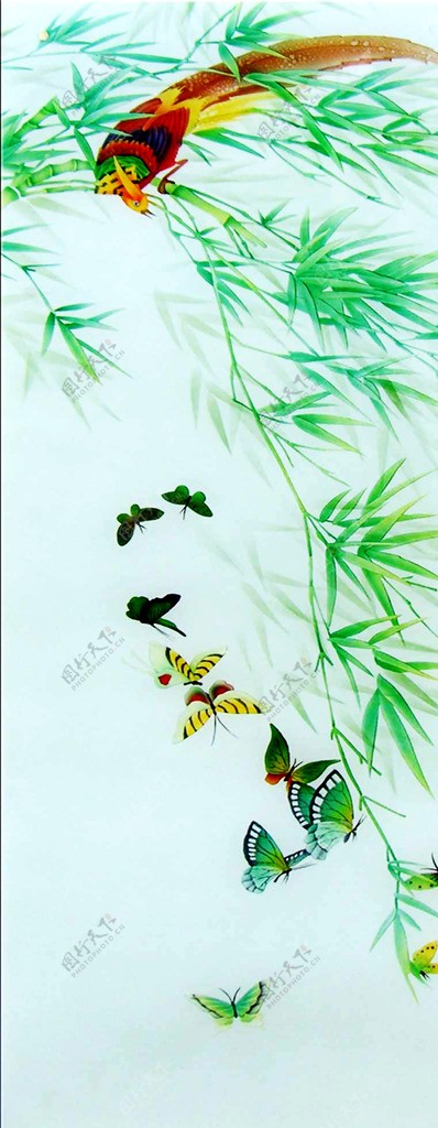 艺术玻璃竹子蝴蝶