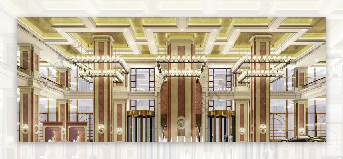 豪华酒店一楼大厅设计效果图