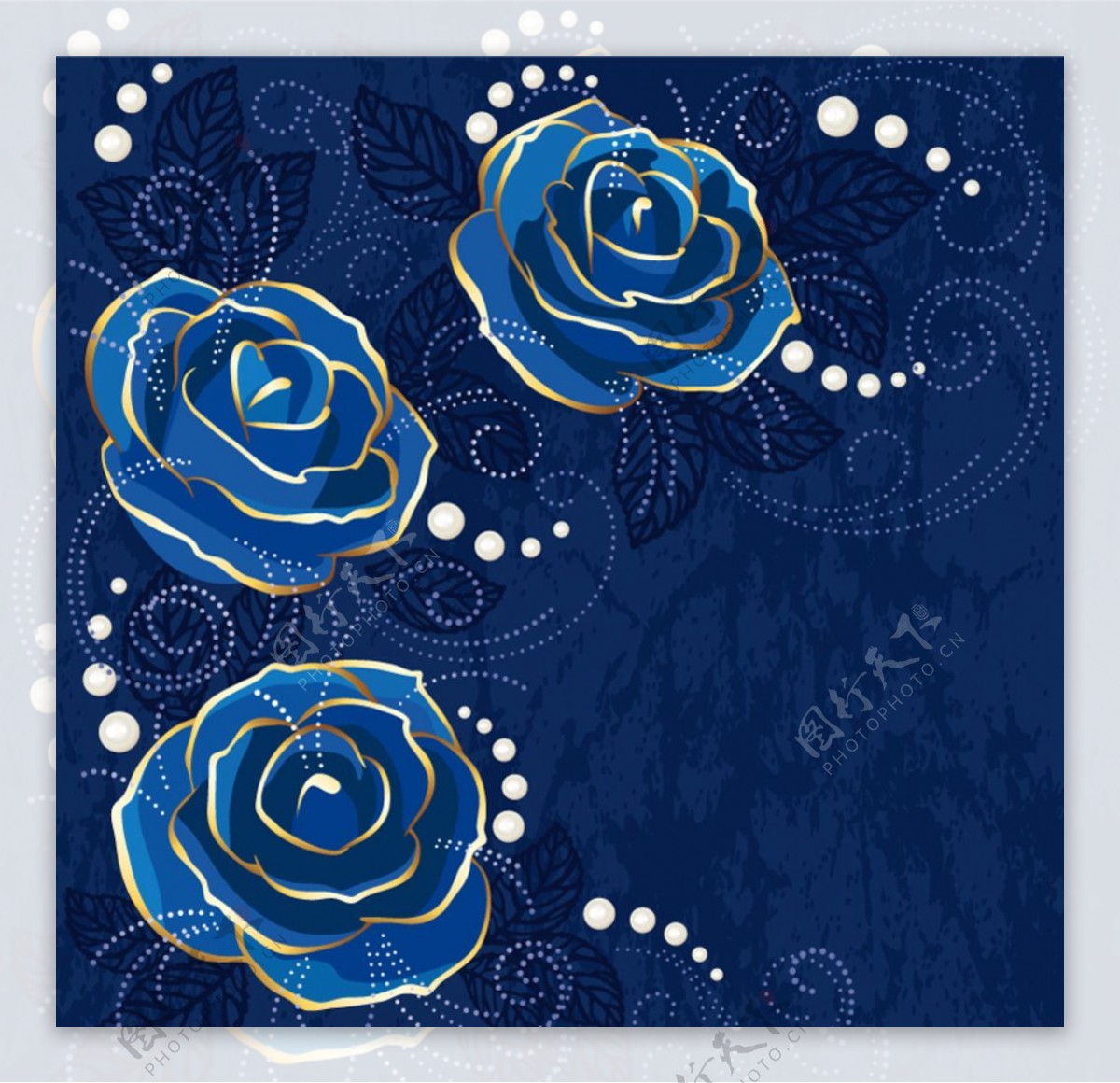 精美蓝色玫瑰花背景矢量素材