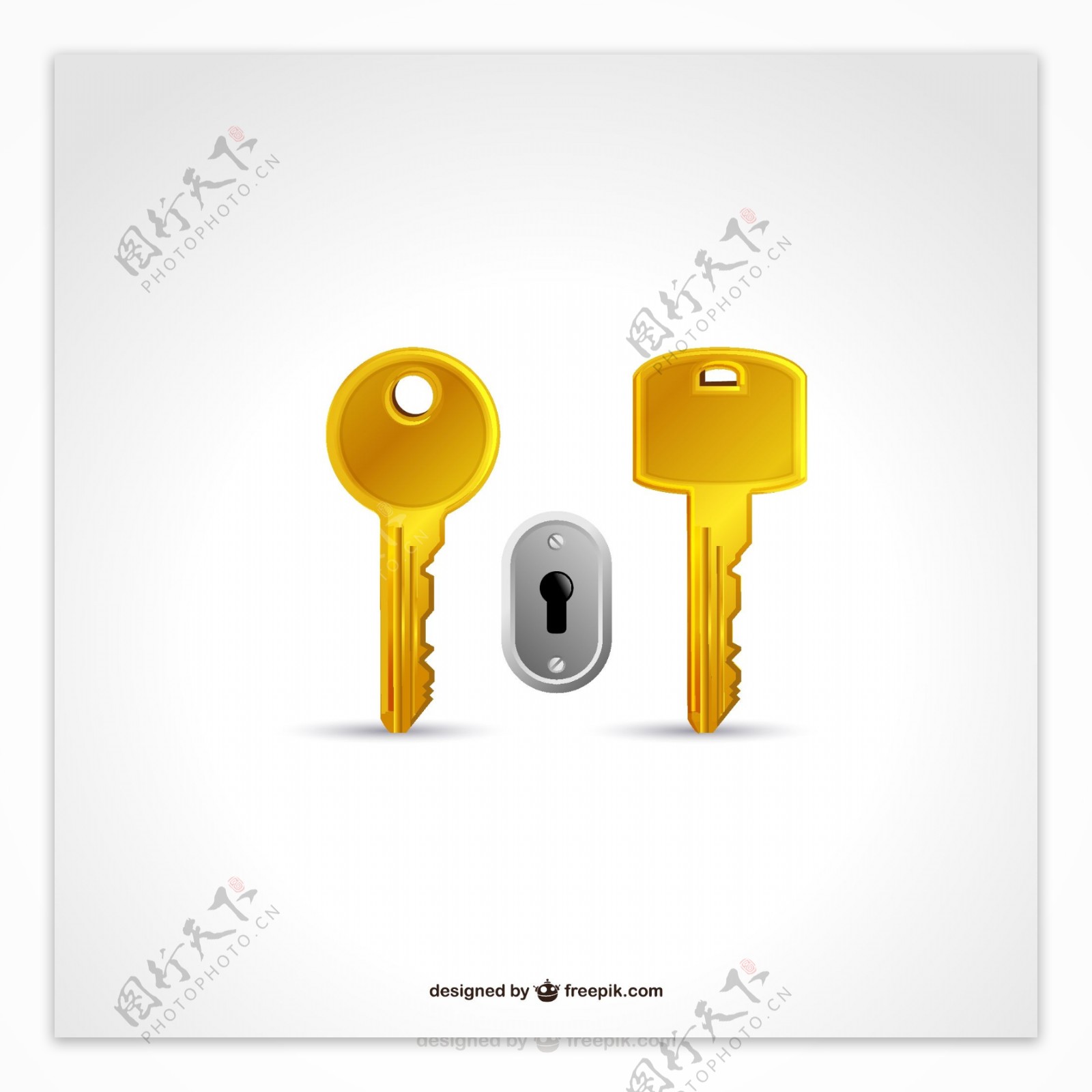 金色钥匙与锁孔矢量素材