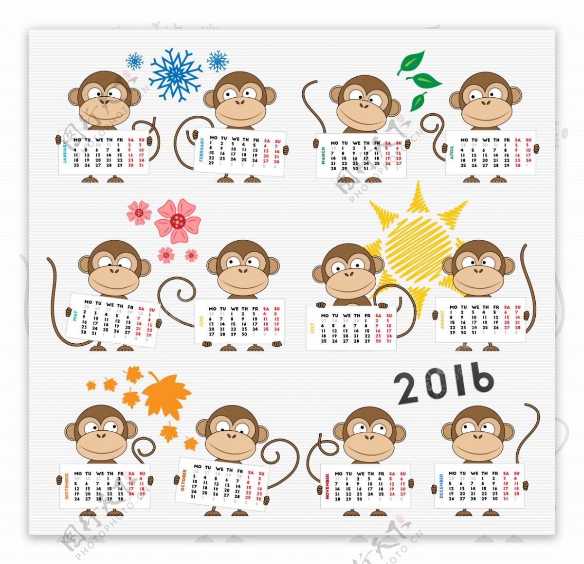 2016年猴子卡通台历设计