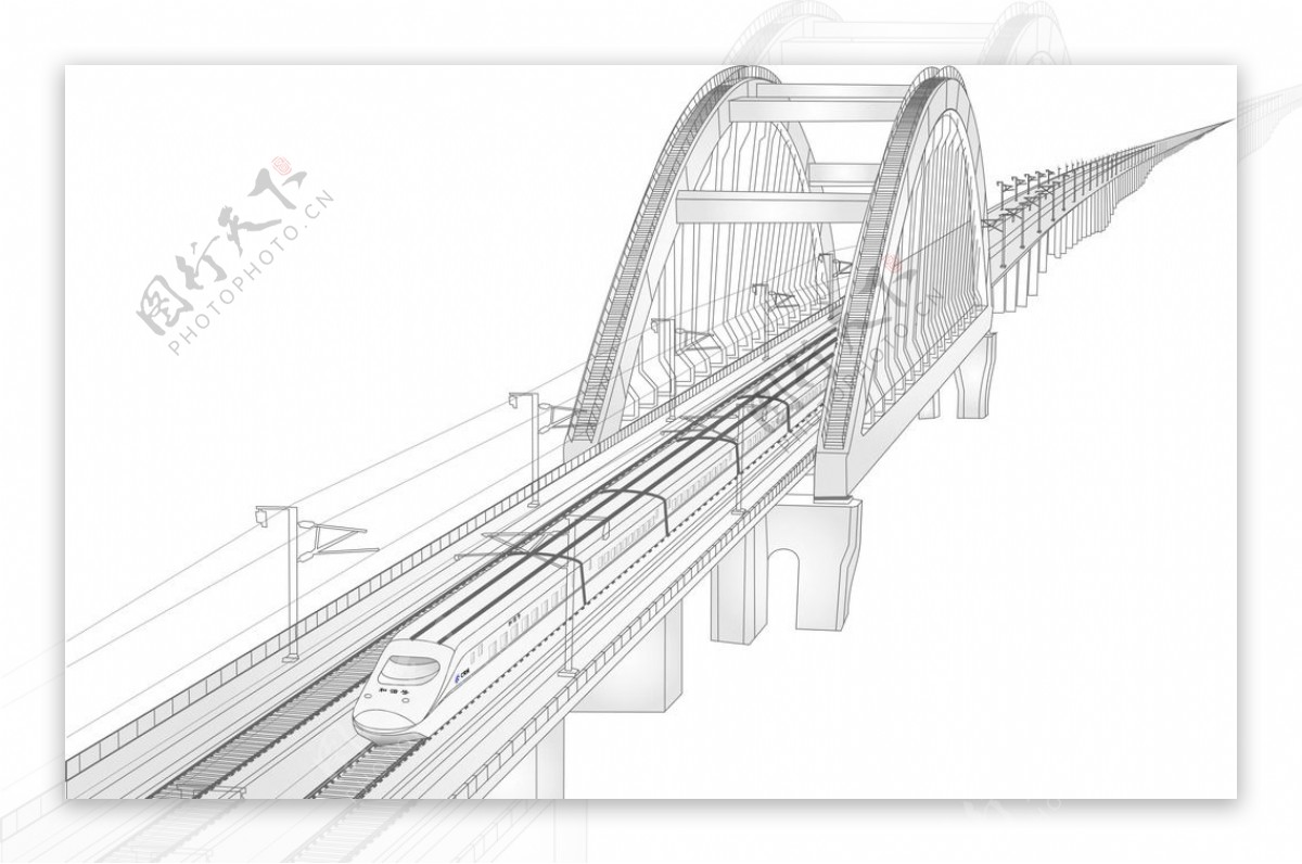 线描桥梁火车