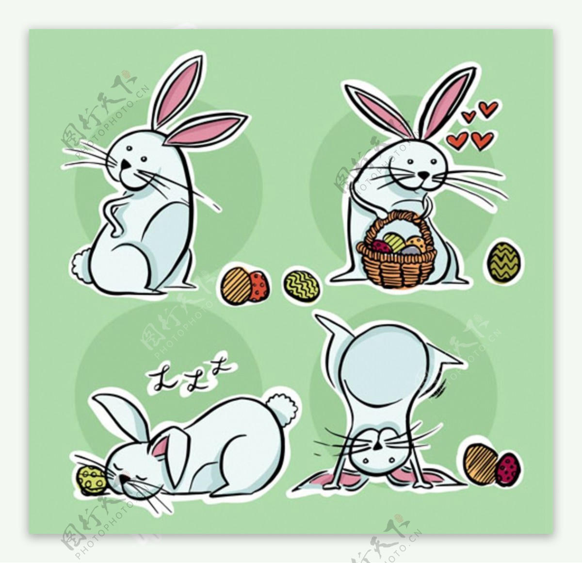 快乐复活节玩彩蛋的兔子