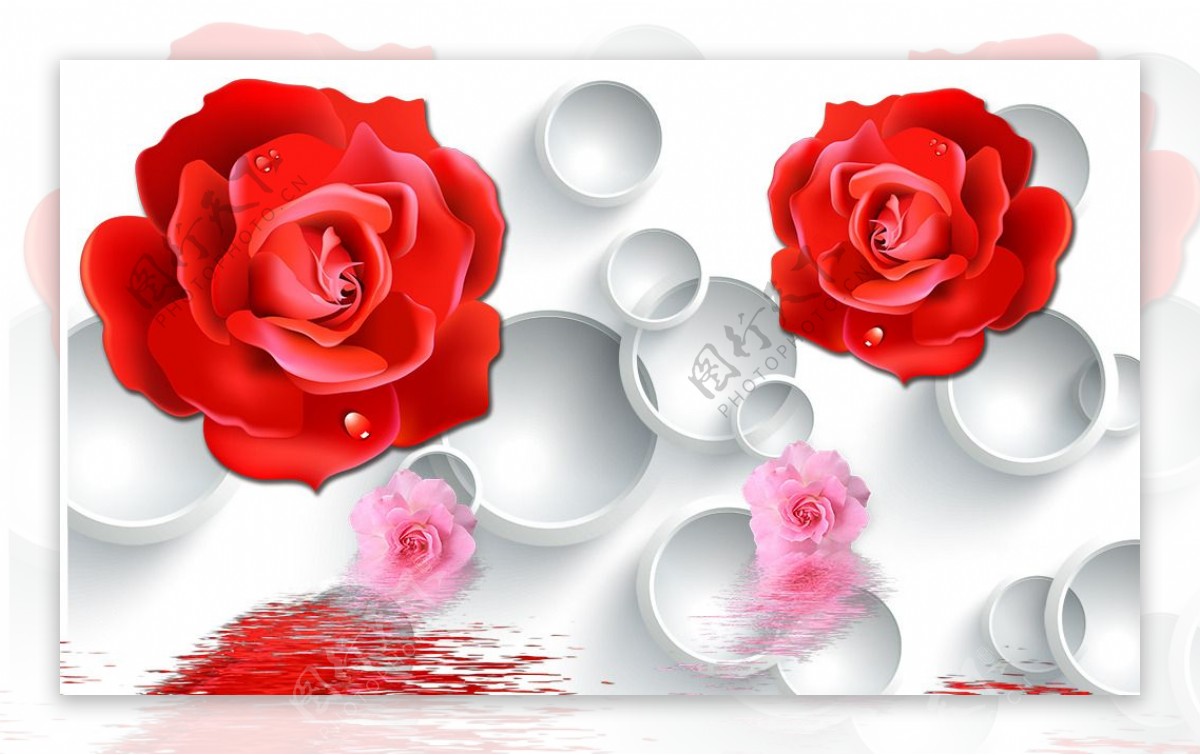 3D倒影玫瑰图片素材分层