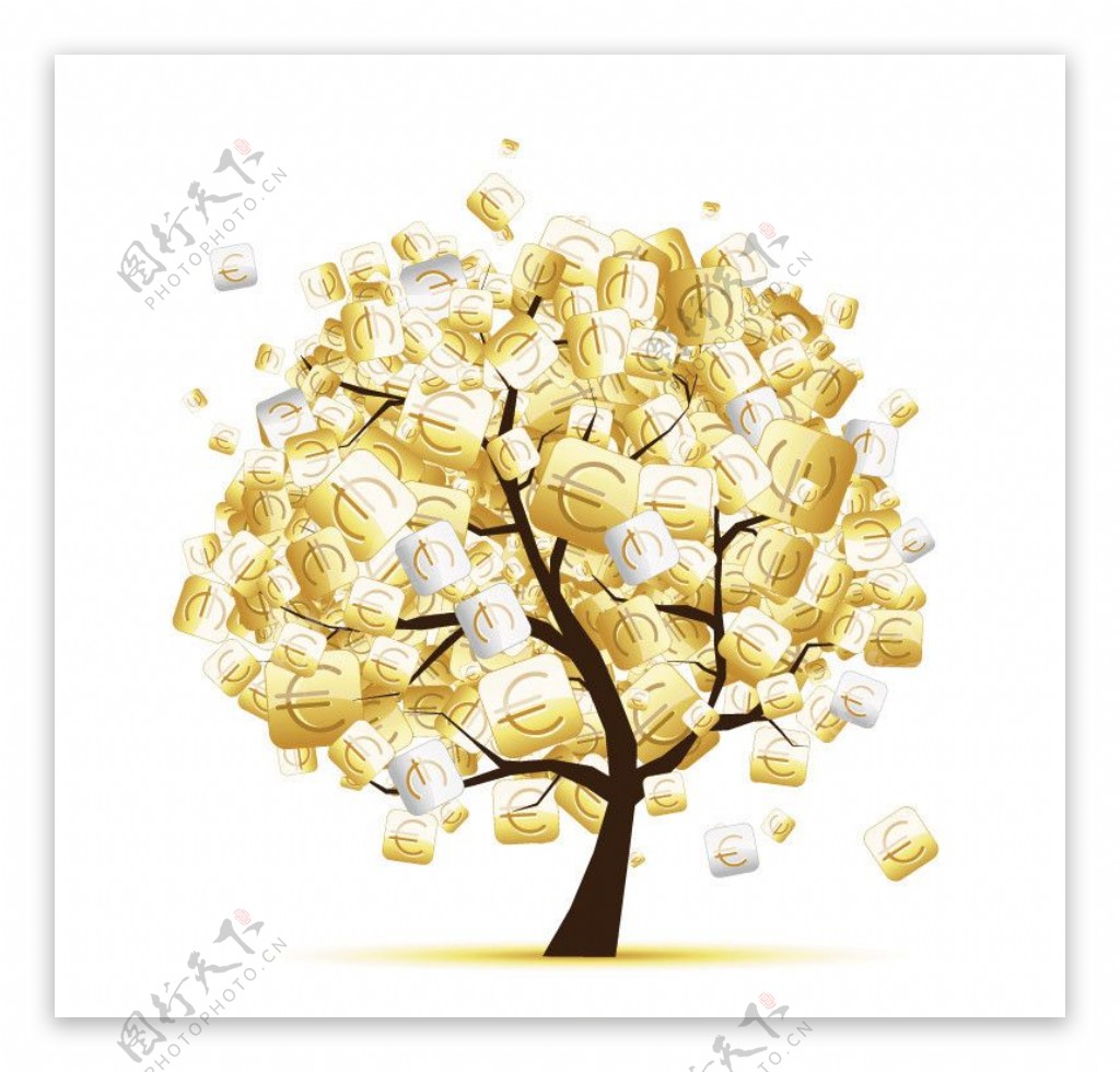 金色欧元符号花纹树木