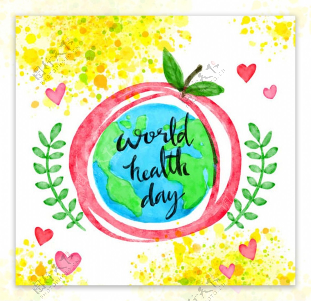 世界环保日手绘水彩苹果地球