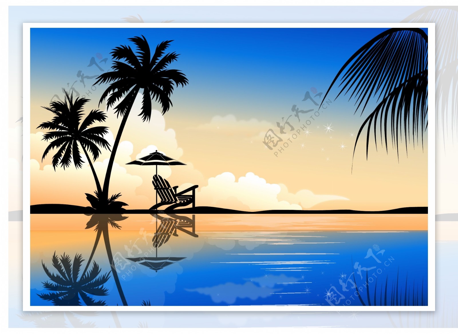 夏天蓝色沙滩风景图