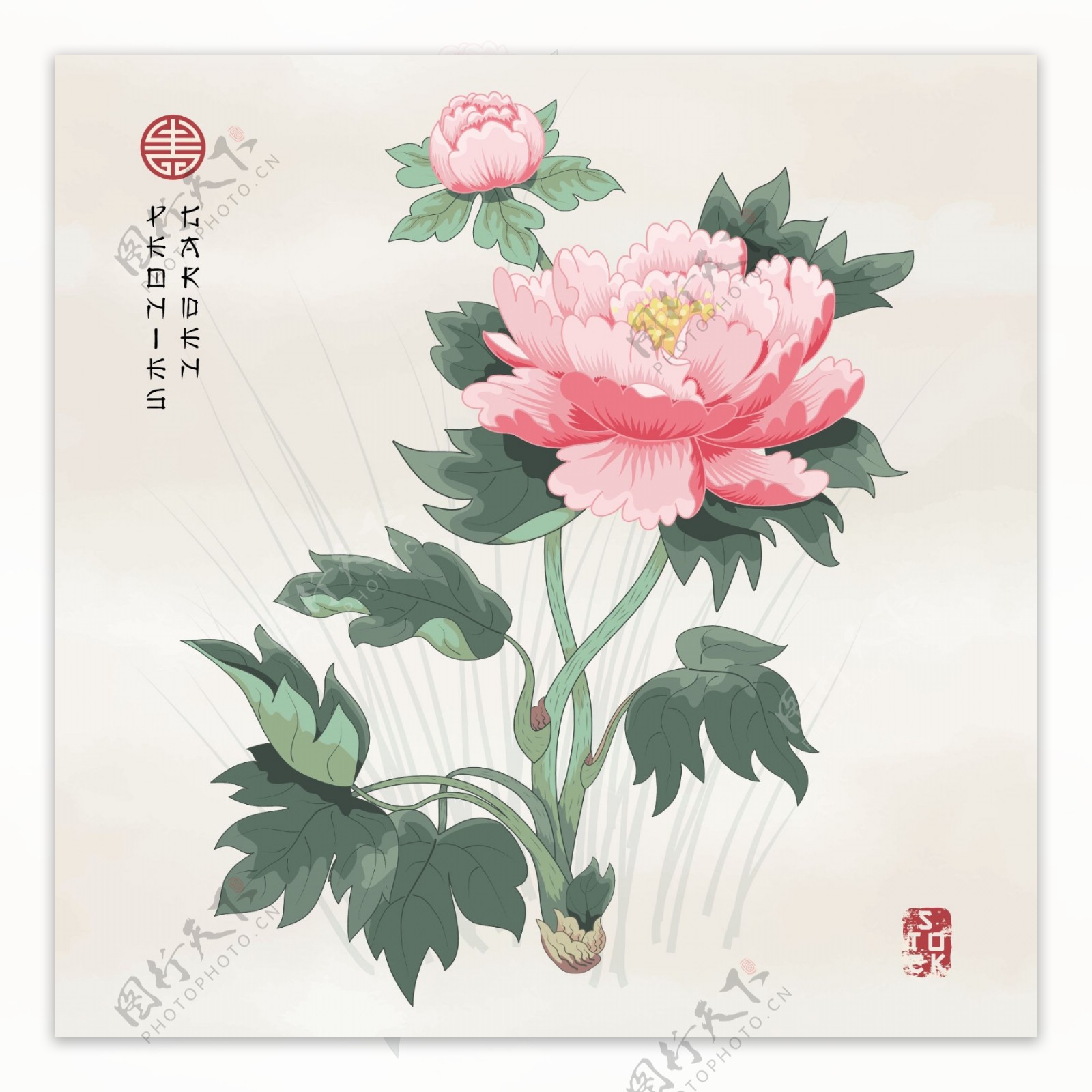 粉色牡丹花中国风图形花纹VI设计
