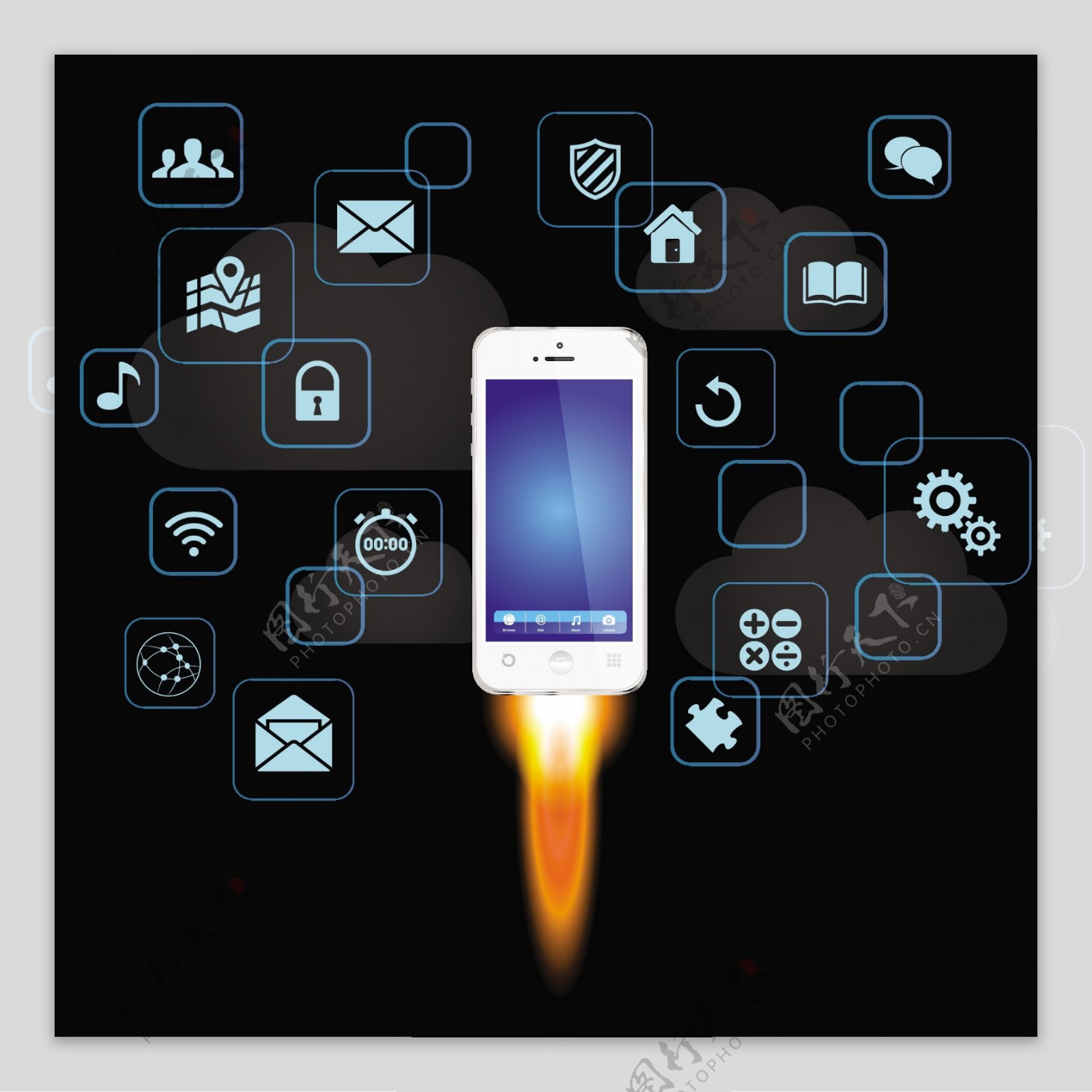 智能手机广告速度火箭图标各种UI装饰品