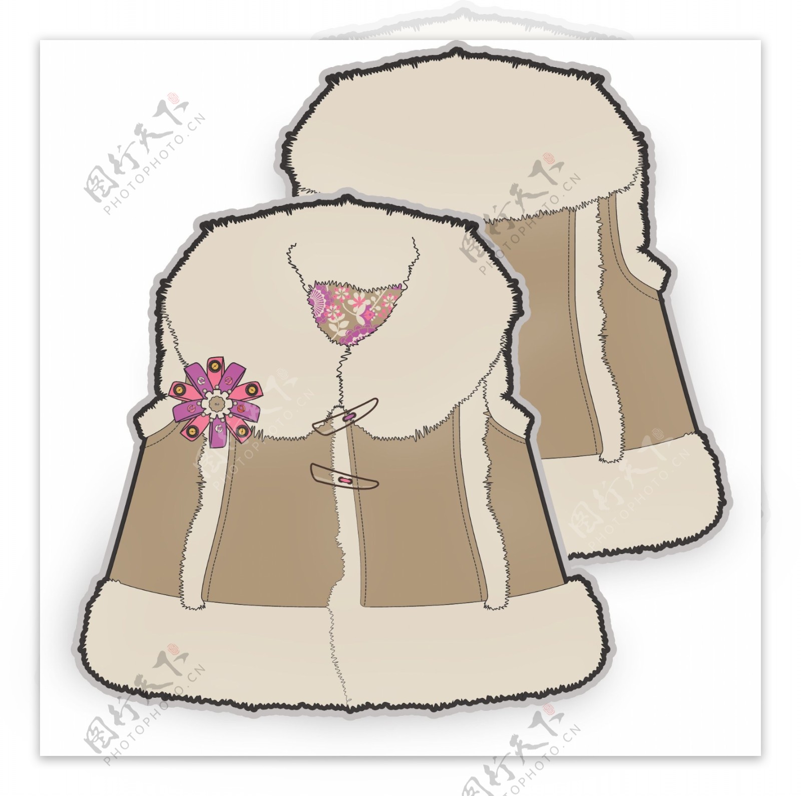 毛绒绒无袖外套小女孩服装设计秋冬彩色