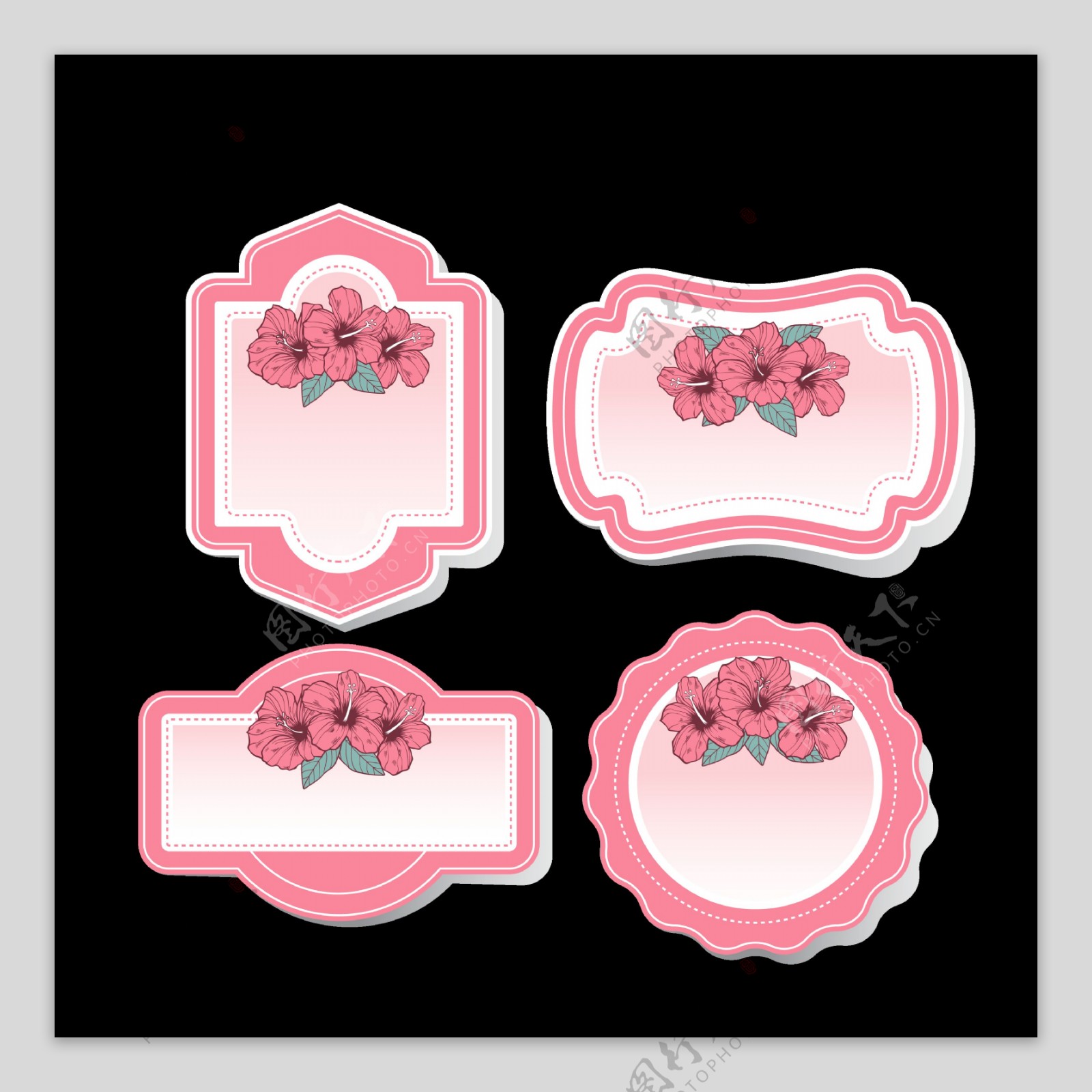 粉红花卉边框免抠png透明图层素材