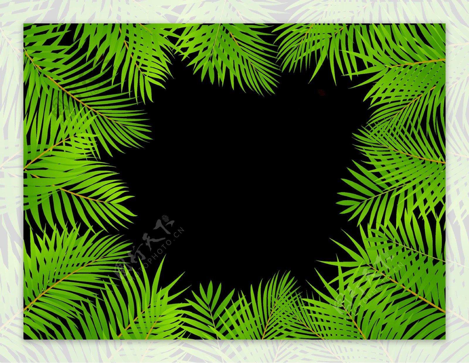 手绘绿叶子边框免抠png透明图层素材