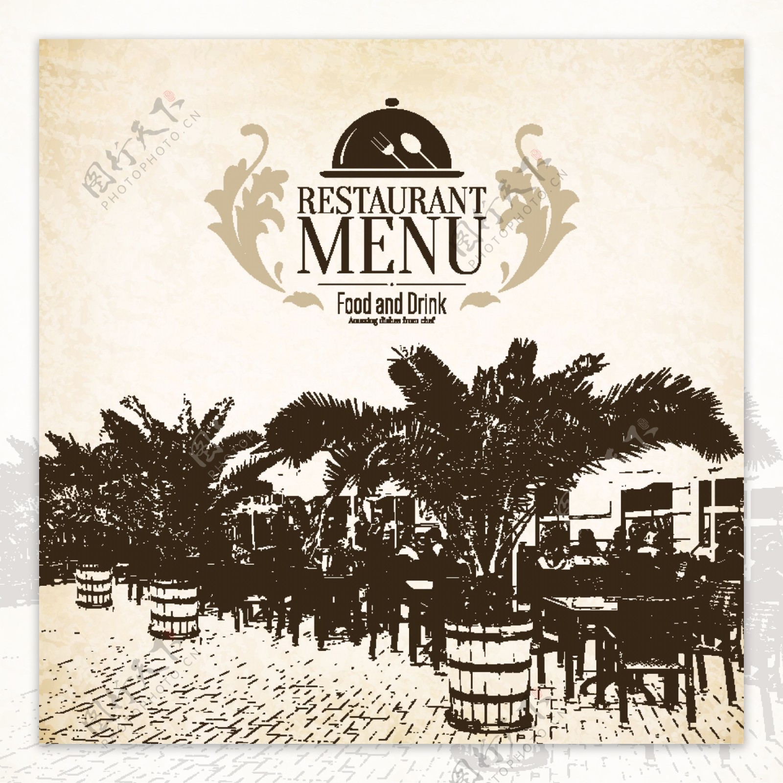 复古餐厅菜单封面设计矢量素材下载