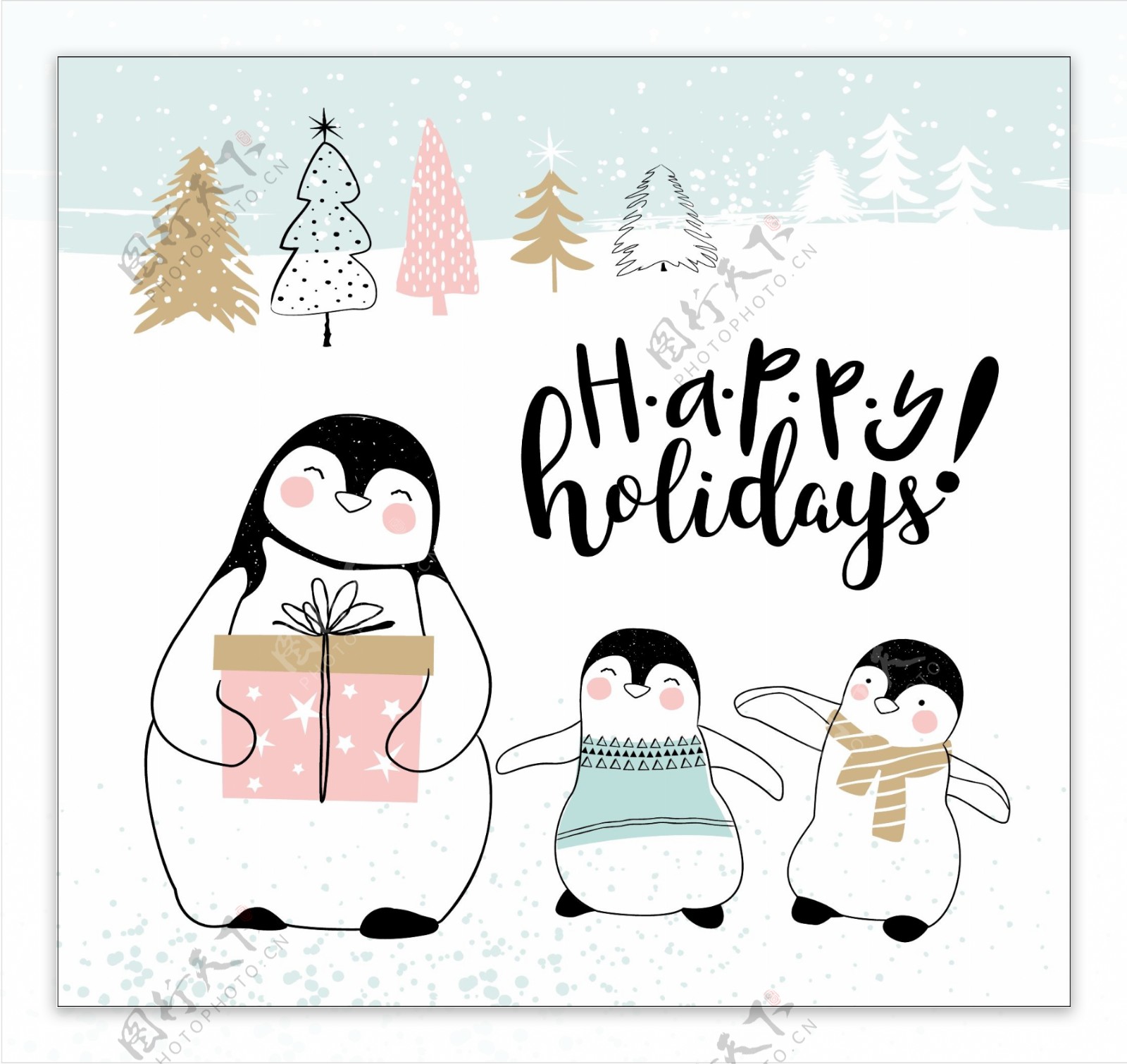 卡通企鹅海报圣诞节矢量素材