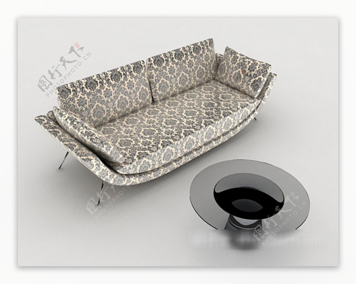 现代个性花纹双人沙发3d模型下载