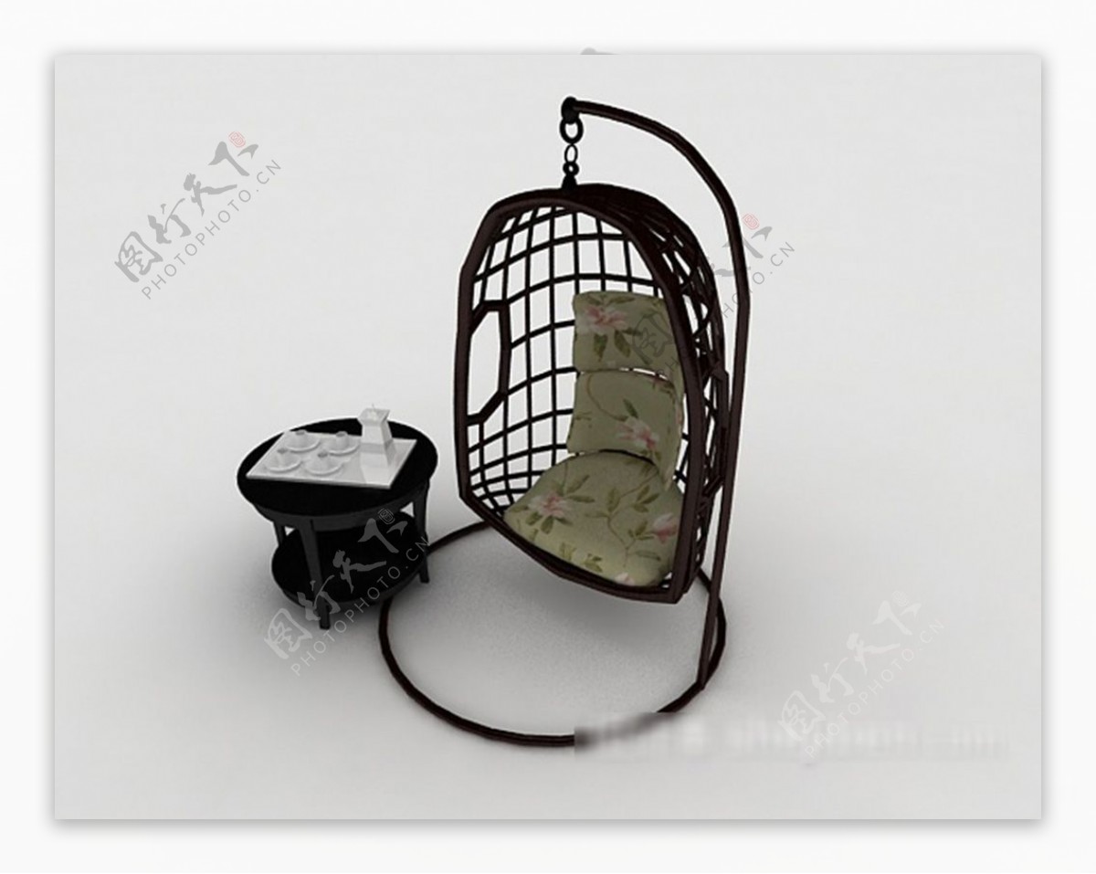 新中式挂藤椅3d模型下载