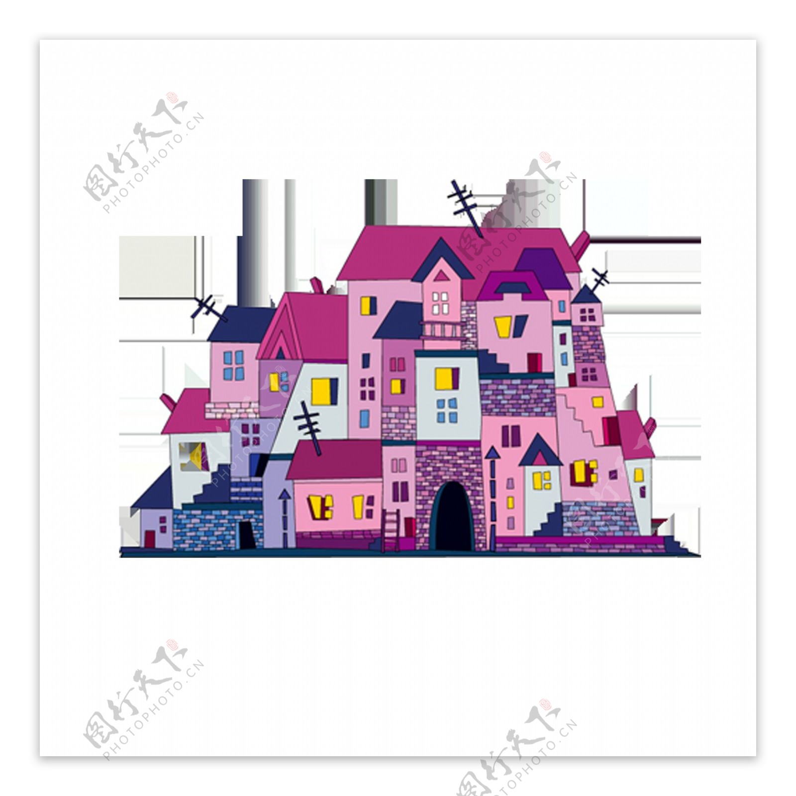 手绘粉色房子元素