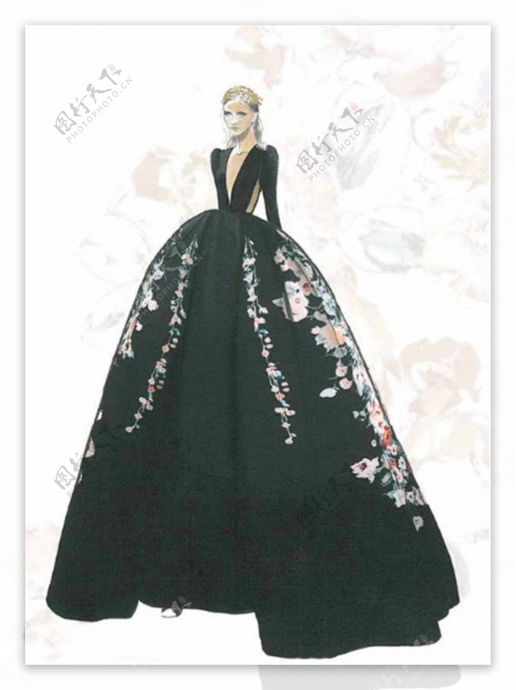 黑色花纹礼服设计图