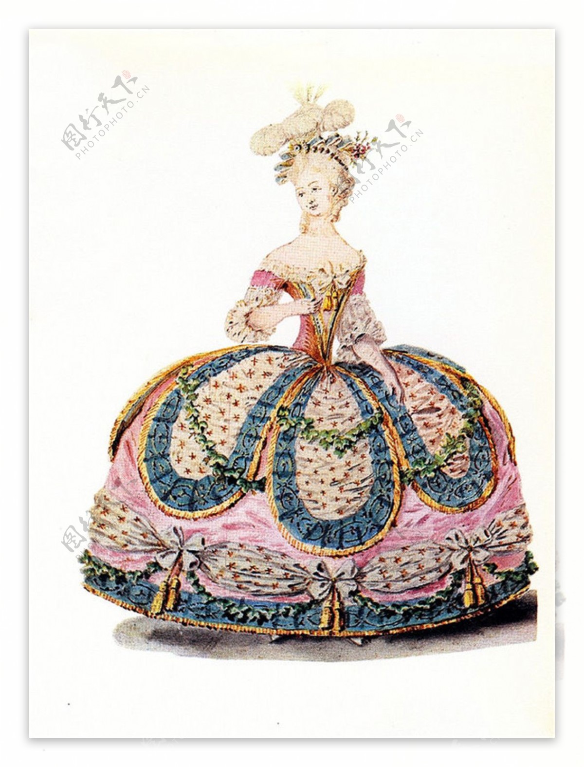 欧洲古典洛可可花瓣裙设计图