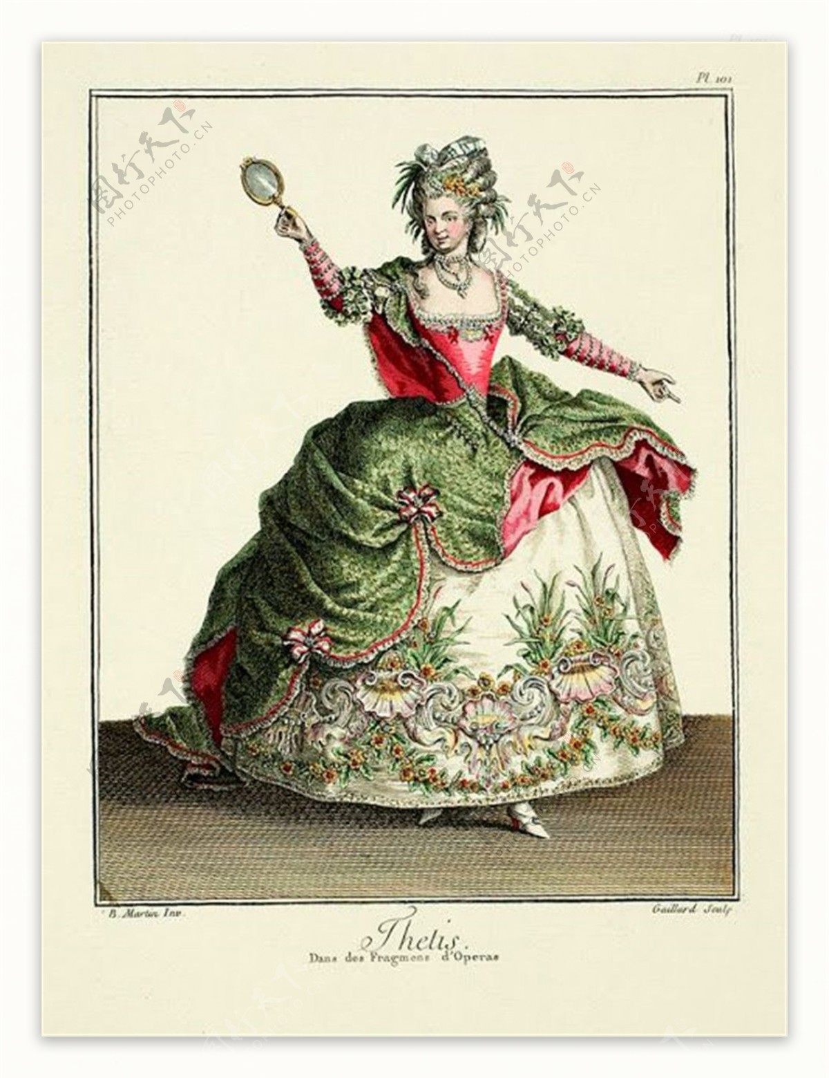 欧洲古典洛可可女装长裙设计图