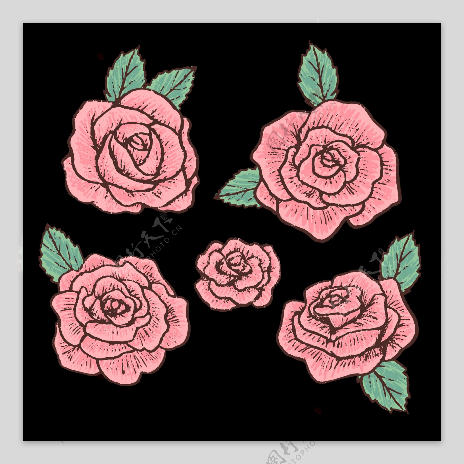 手绘玫瑰花插画图标免抠png透明图层素材