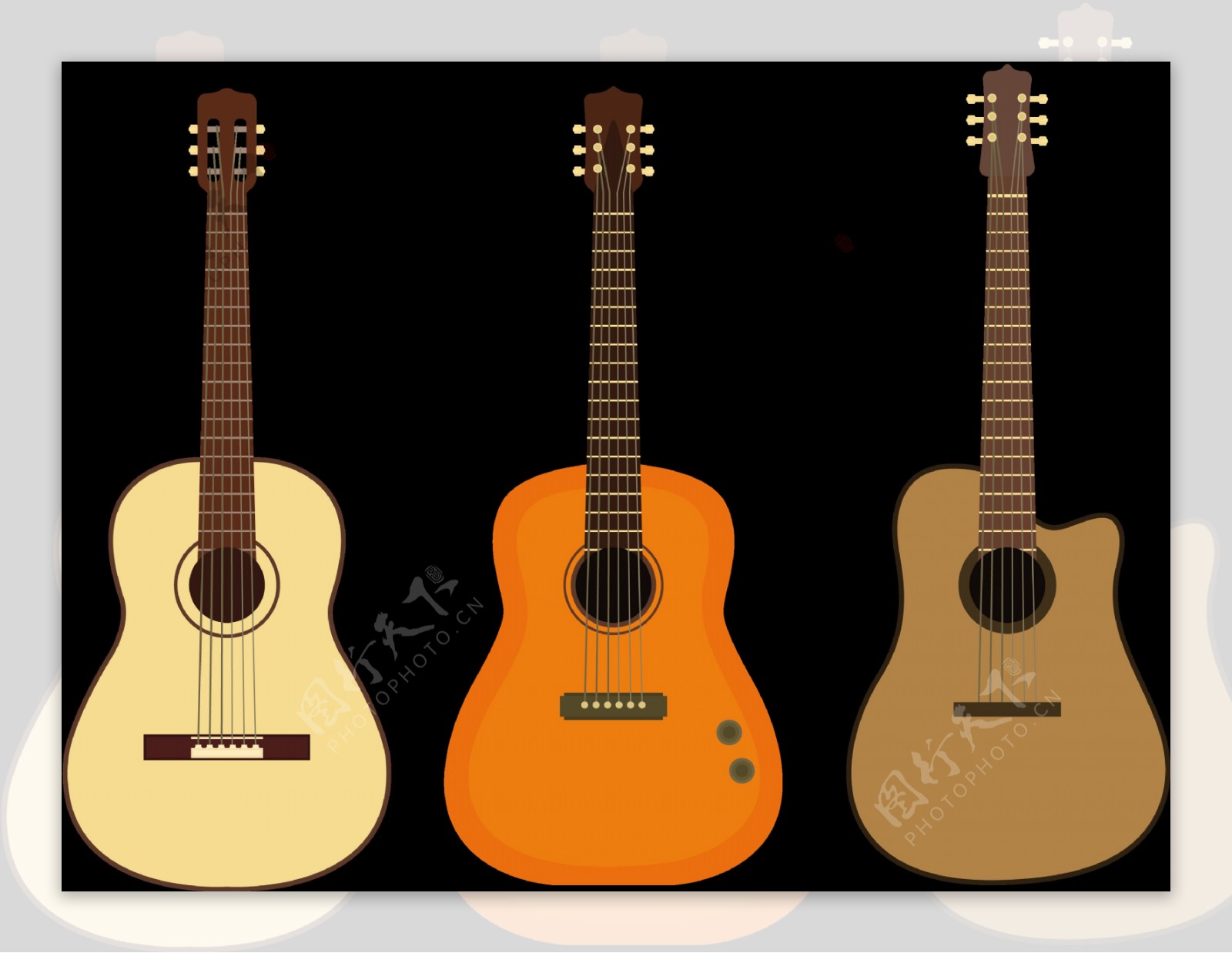 三把木吉他插图免抠png透明图层素材