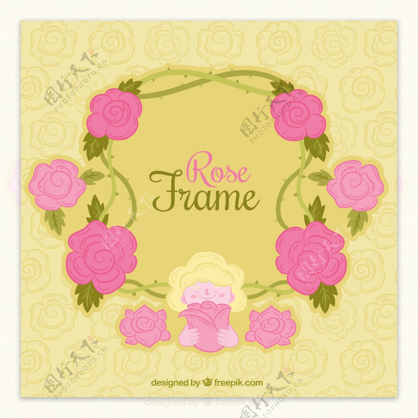 粉红色玫瑰围成的好看边框矢量设计素材
