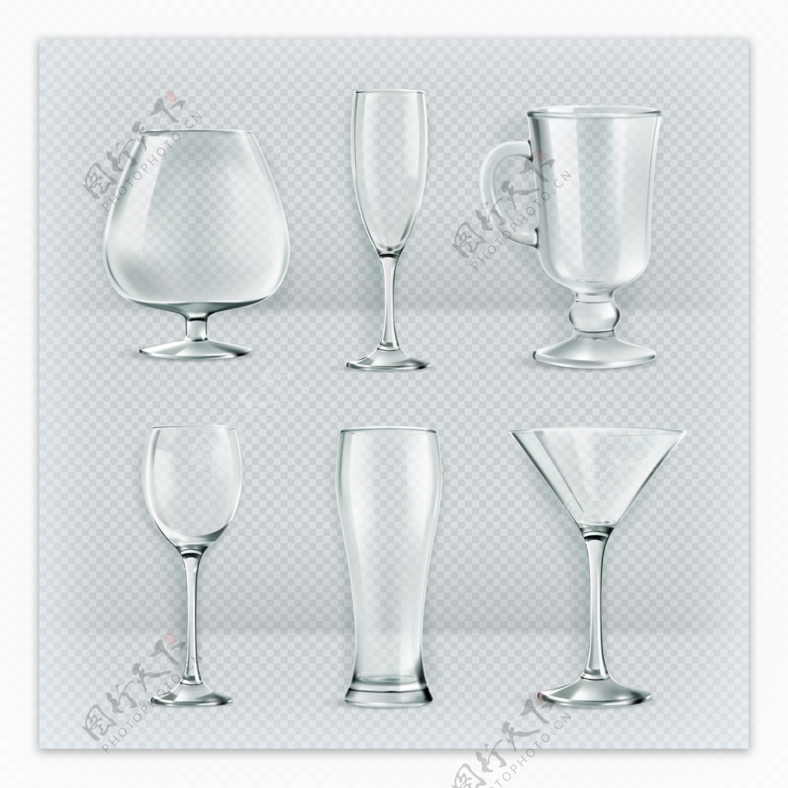 6款创意玻璃杯设计矢量素材
