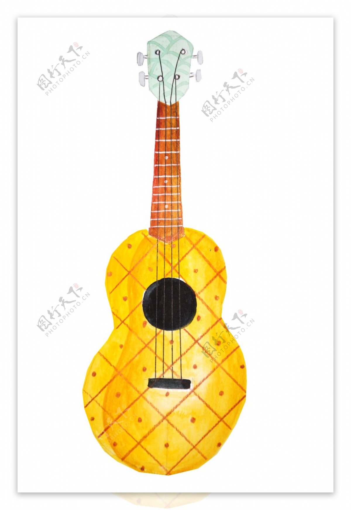 菠萝吉他卡通夏日高清水彩png免扣素材