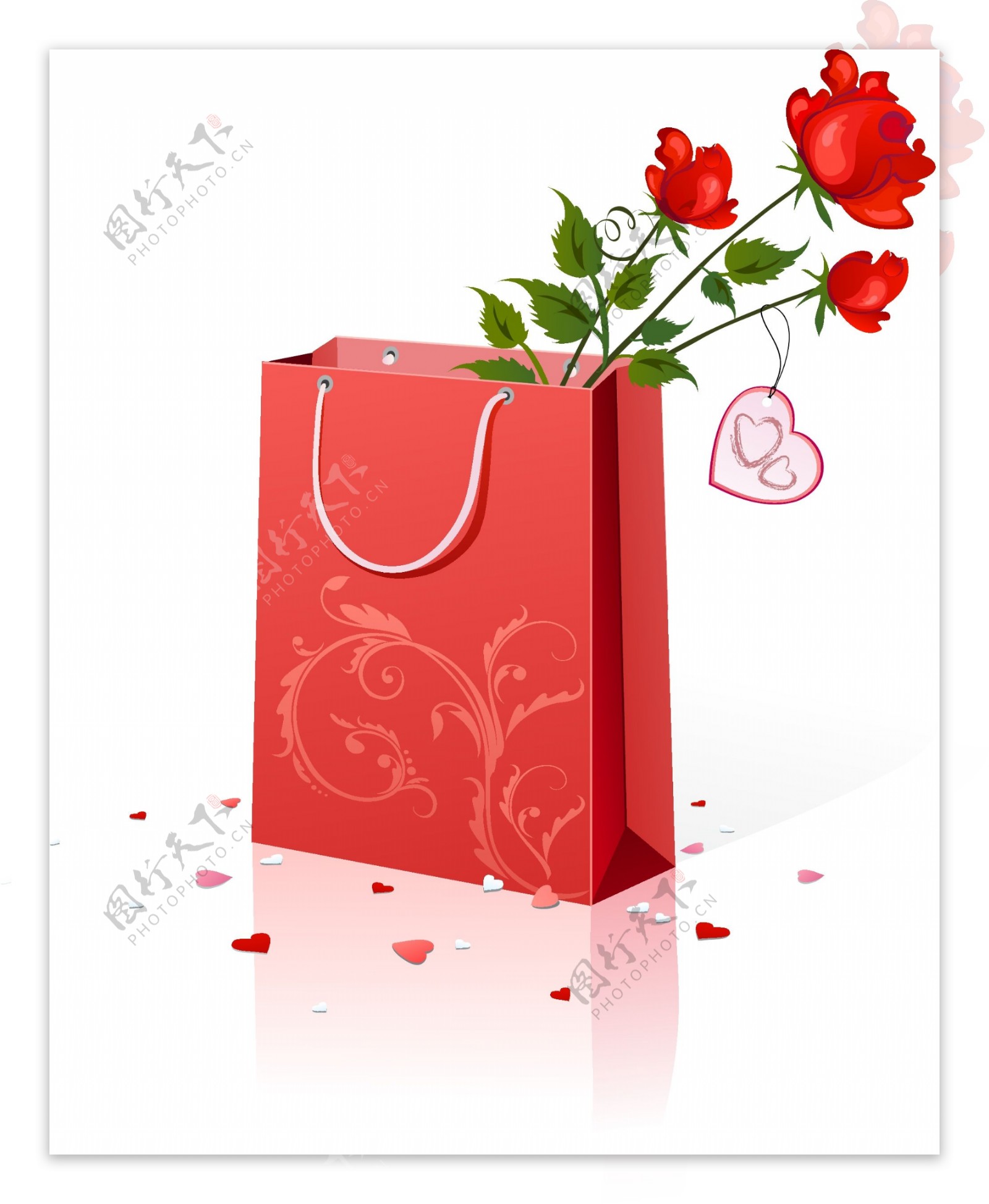 红色袋子玫瑰花元素