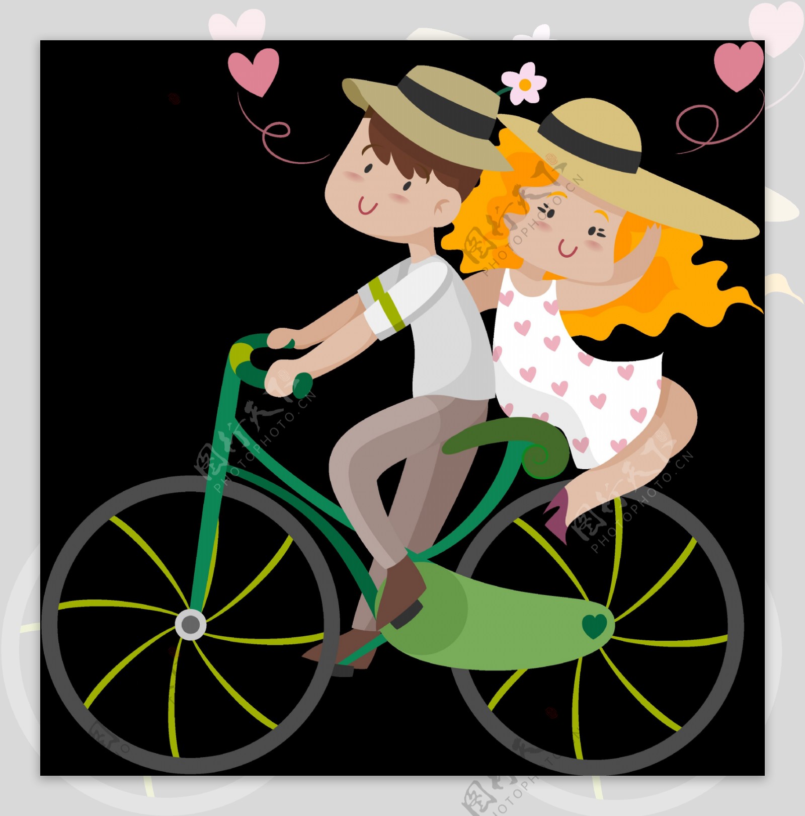 浪漫情侣骑自行车插画免抠png透明素材