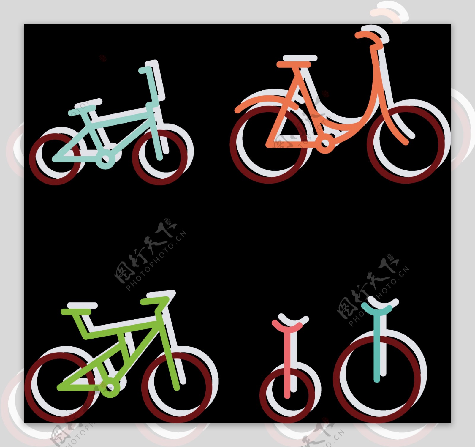 卡通抽象自行车插画免抠png透明图层素材
