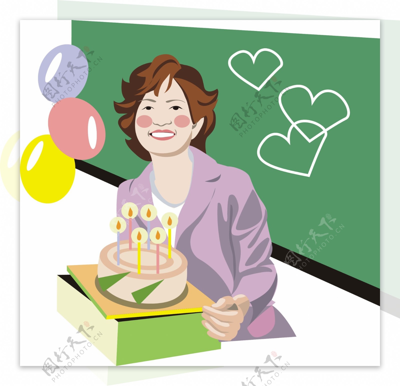 卡通教师黑板生日蛋糕素材