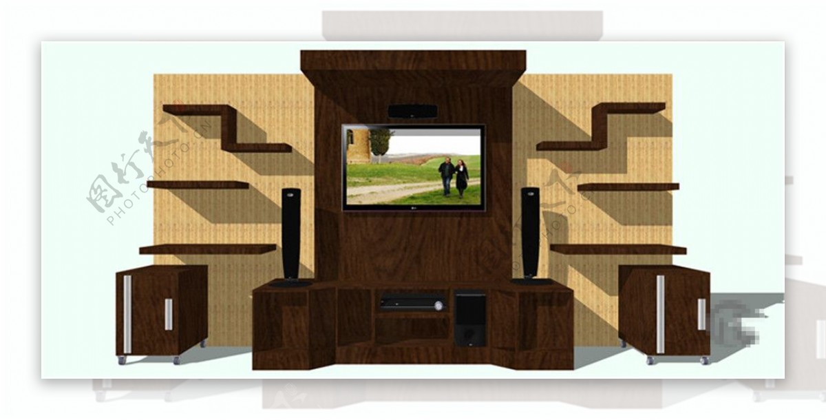 中式木质电视背景墙skp模型