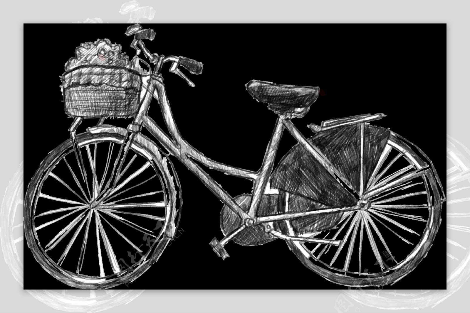手绘素描风格自行车插画免抠png透明素材