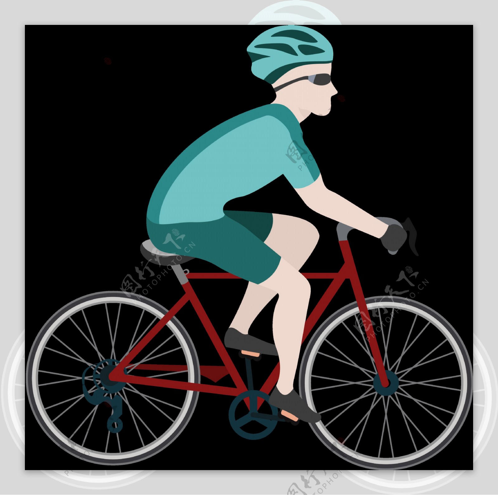 蓝衣人骑自行车插画免抠png透明图层素材