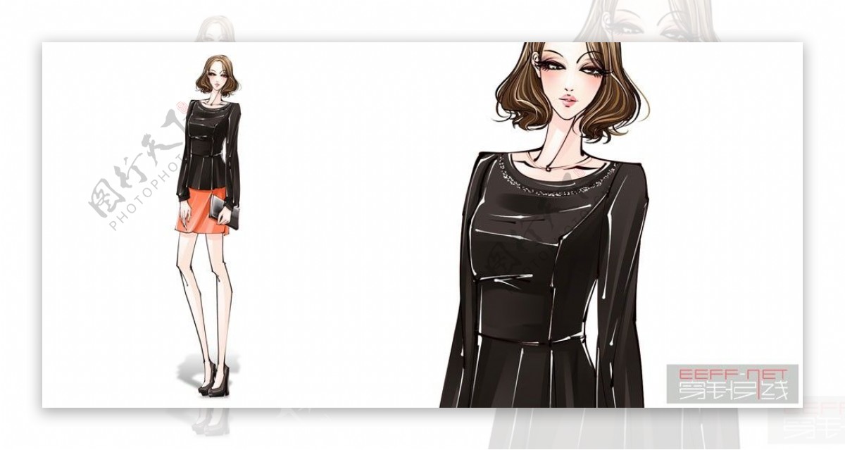 休闲黑色连衣裙设计图