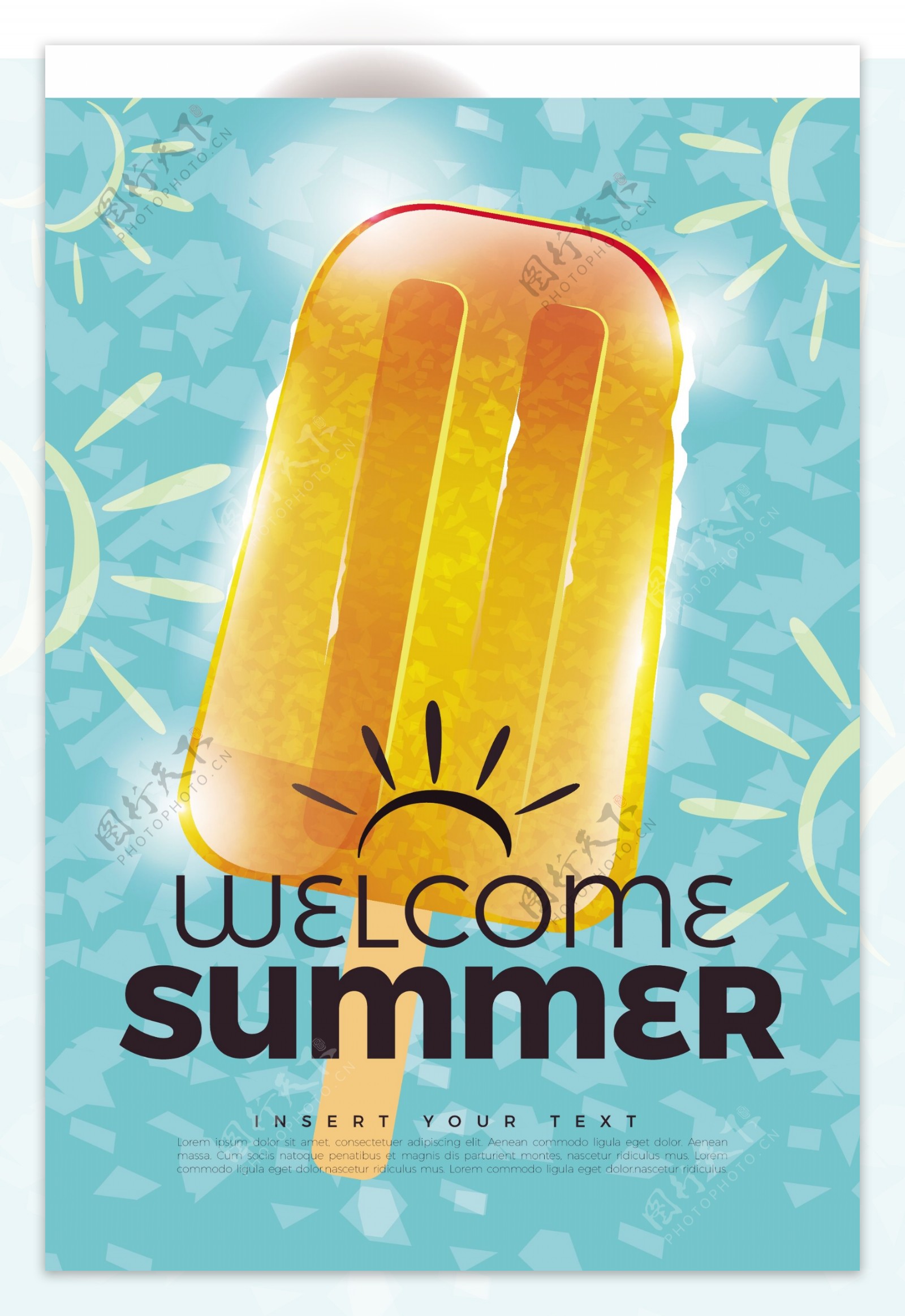 夏天冰淇淋蓝色背景卡片