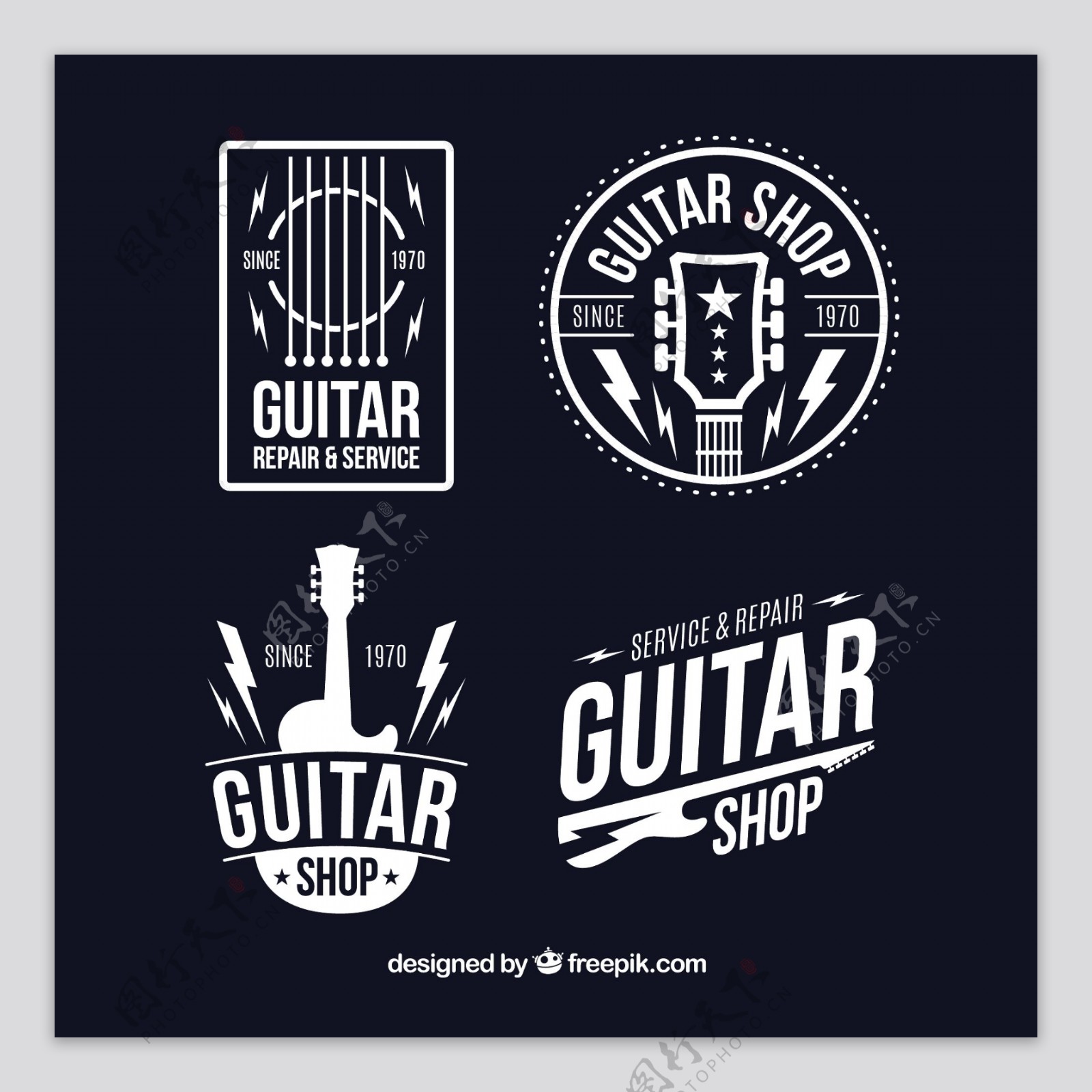 四个吉他标志设计模板