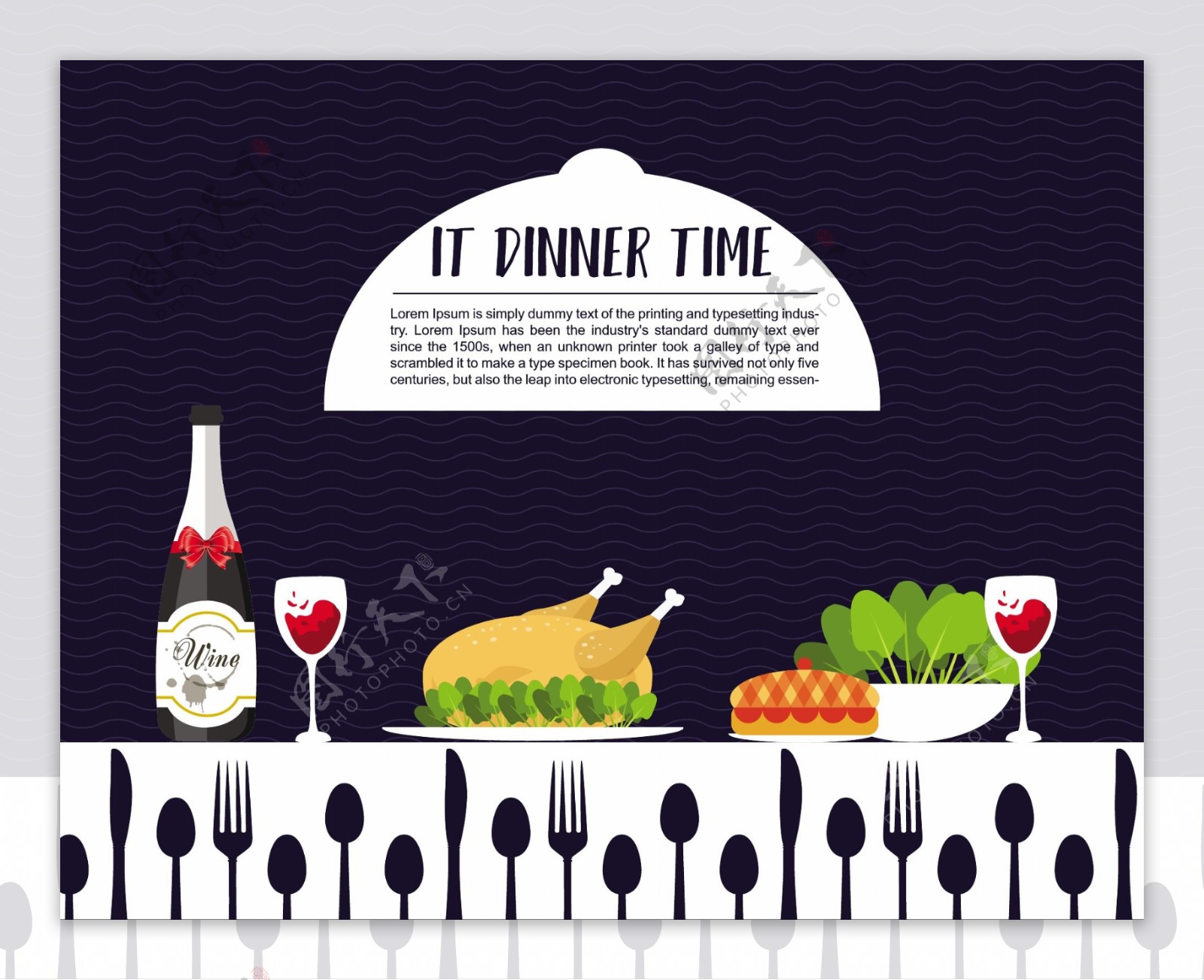 晚餐海报装饰餐具图标矢量