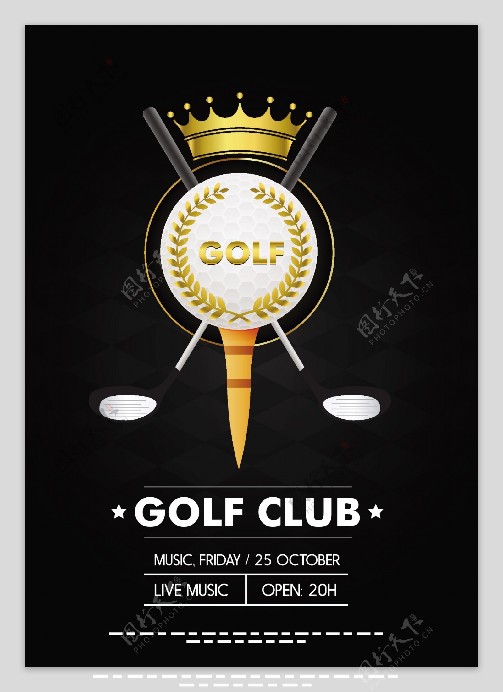 高尔夫球杆金色图标矢量背景