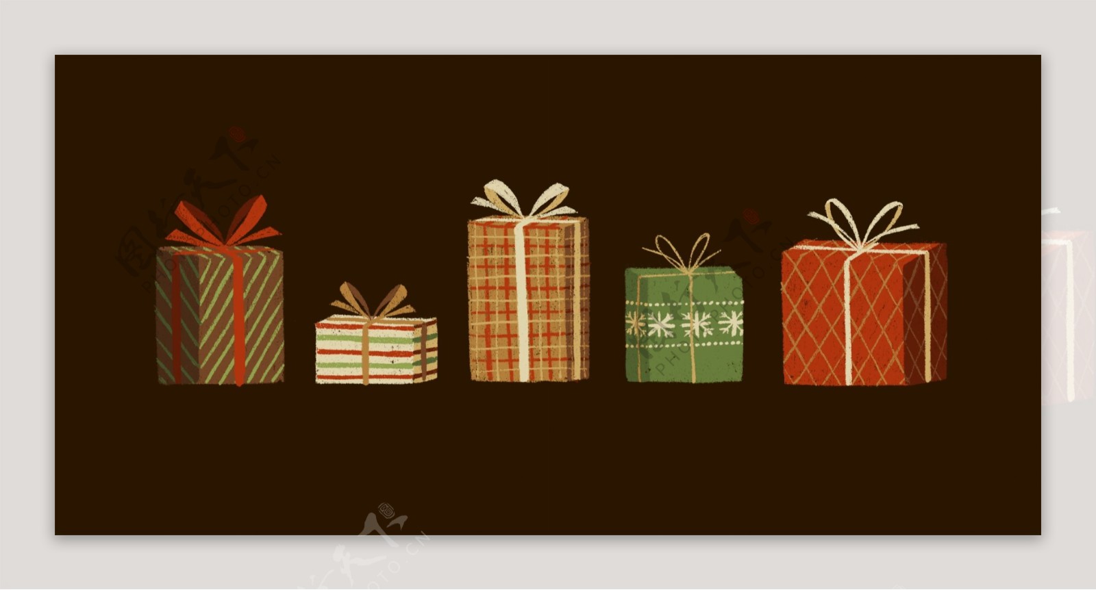手绘圣诞装饰精美礼物盒素材