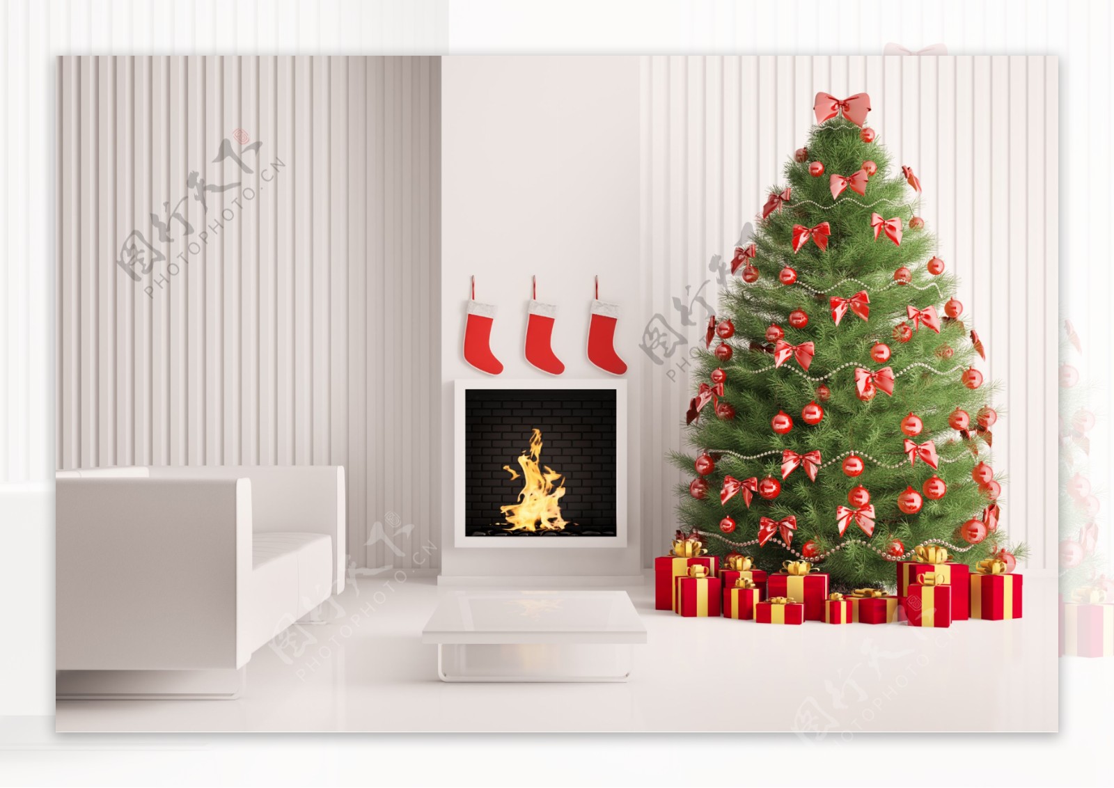 白色沙发好圣诞树图片
