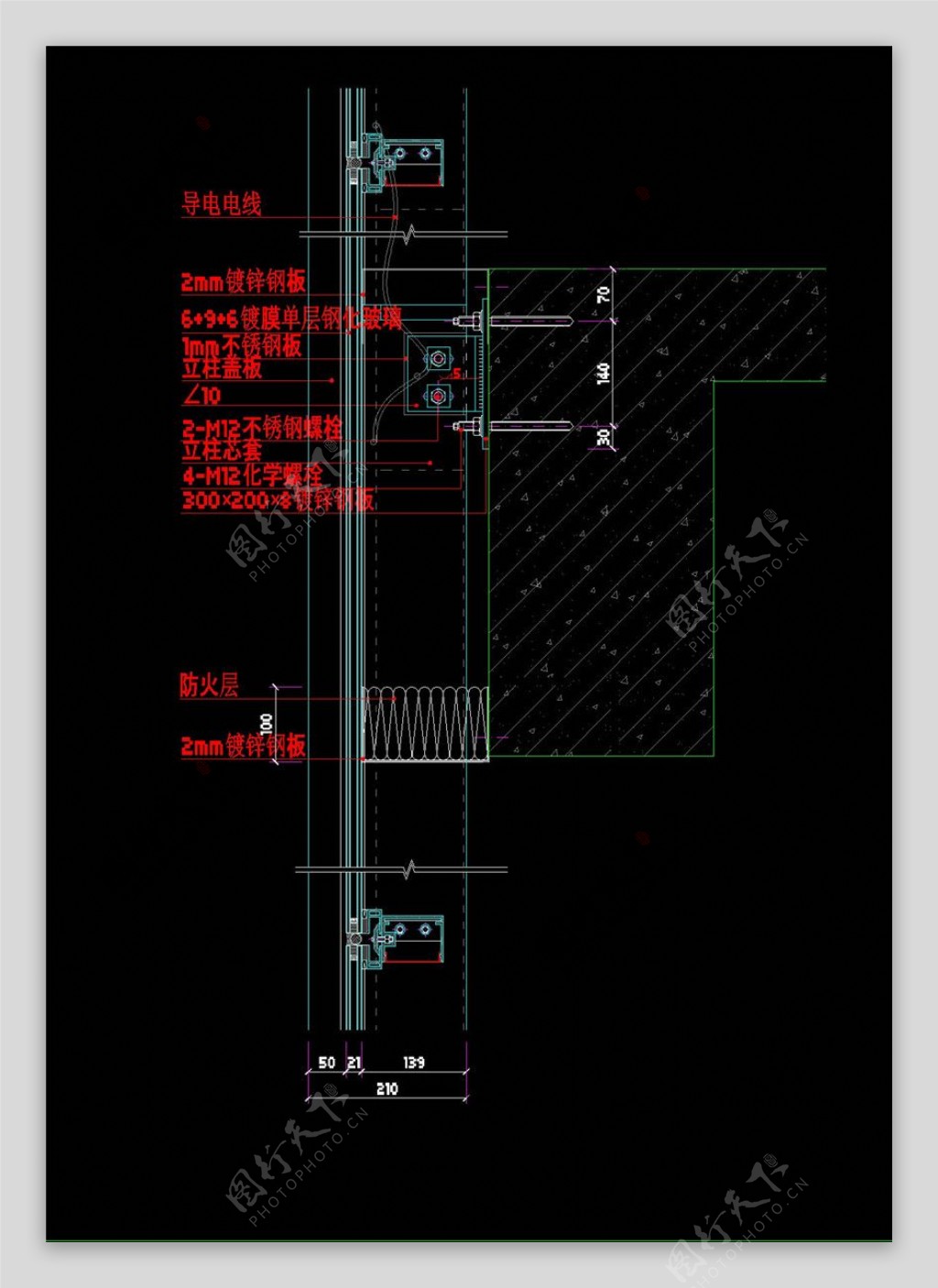 玻璃幕墙节点图设计CAD图纸