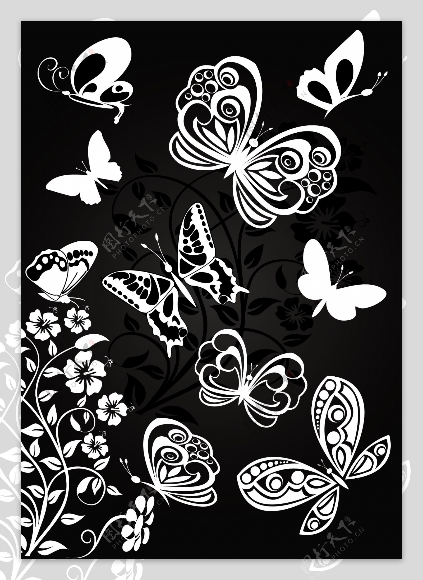 各种蝴蝶和花纹艺术矢量素材