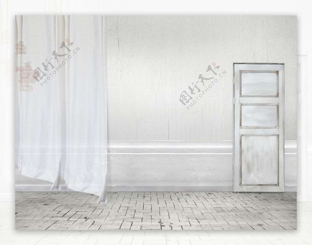 透明的窗帘与房门影楼摄影背景图片