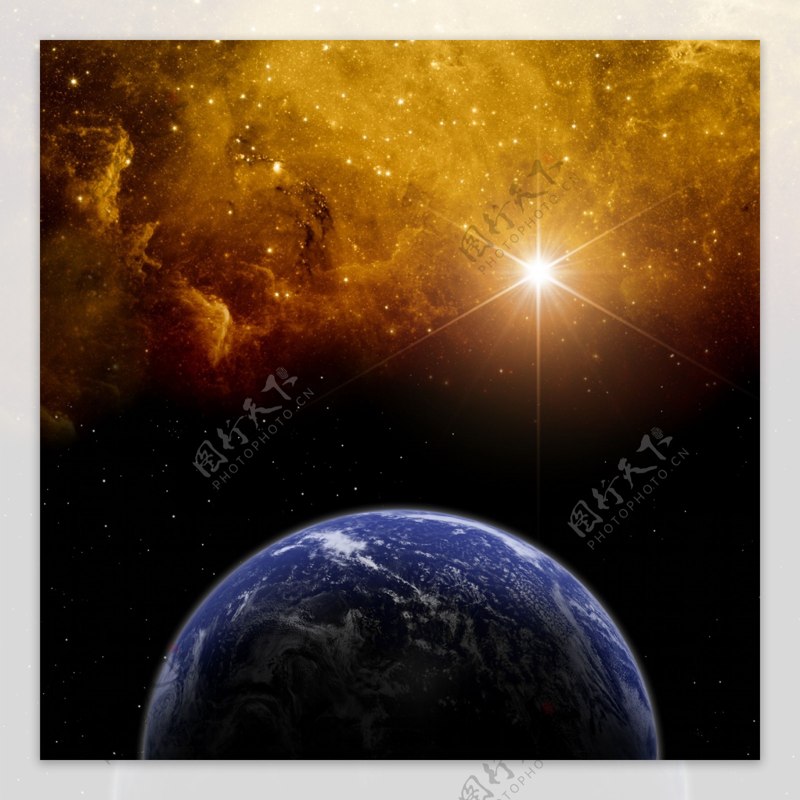 星球与黄色背景图片
