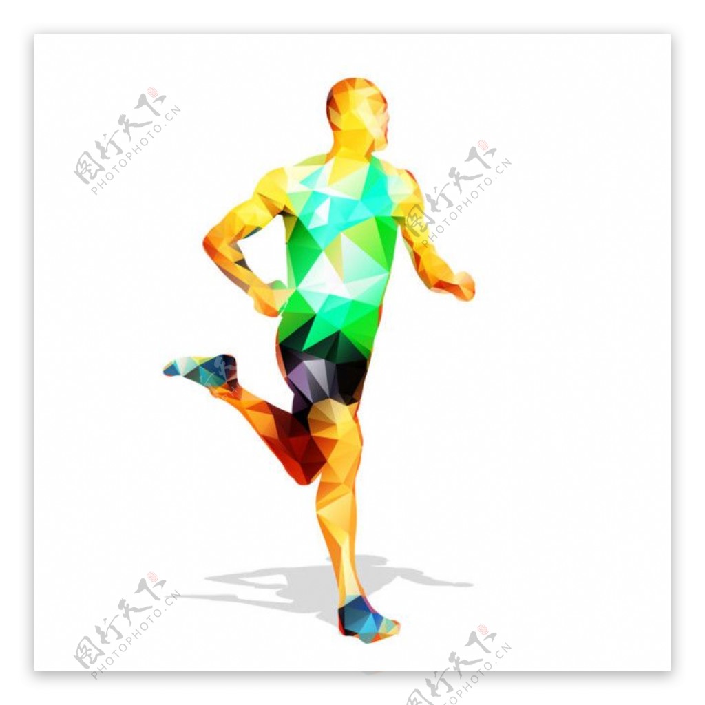 彩色立体三角形跑步男人图片